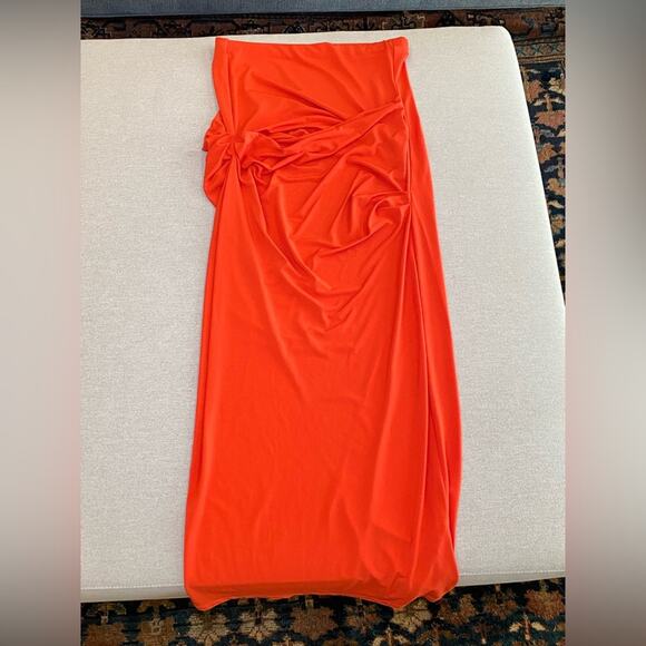 Jacquemus Skirt Red drapedo orange stretch skirt midi resort size large - Picture 2 of 5